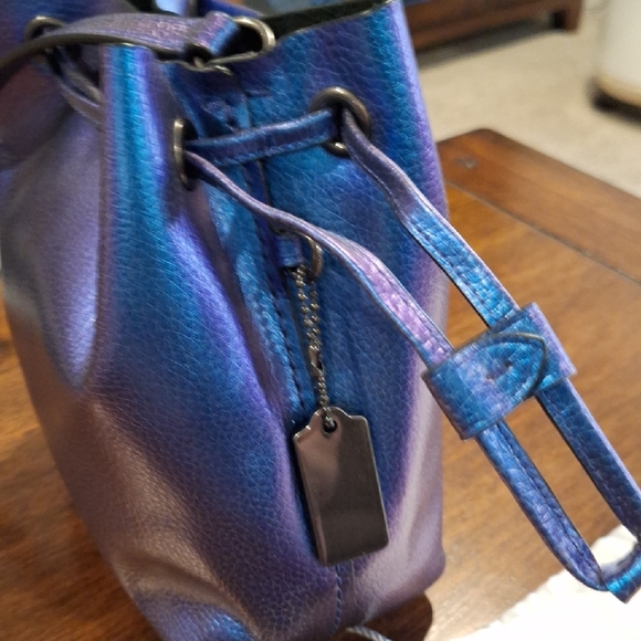 Coach Iridescent Purple and Blue Crossbody Bag, Wallet, Charm, And Dust Bag - Picture 4 of 14